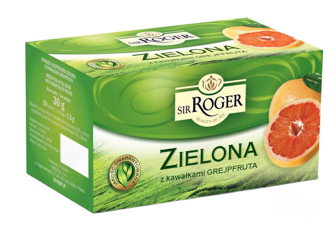 Sir Roger Herbata zielona ekspresowa z kawałkami grejpfruta 30 torebek