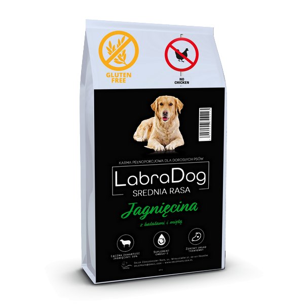 Karma sucha dla psa dorosłego LabraDog Superfood GFF jagnięcina z batatami i miętą rasa średnia 2kg