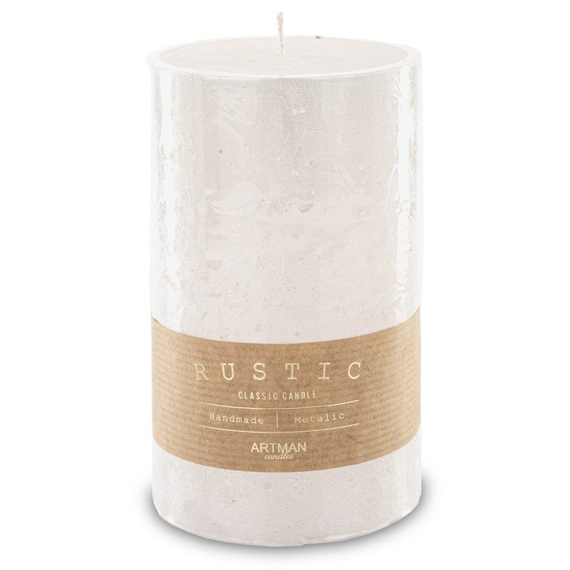 Pl Biały Świeca Rustic Metalic Walec Duży Fi9