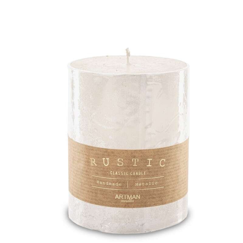 Pl Biały Świeca Rustic Metalic Walec Średni Fi9