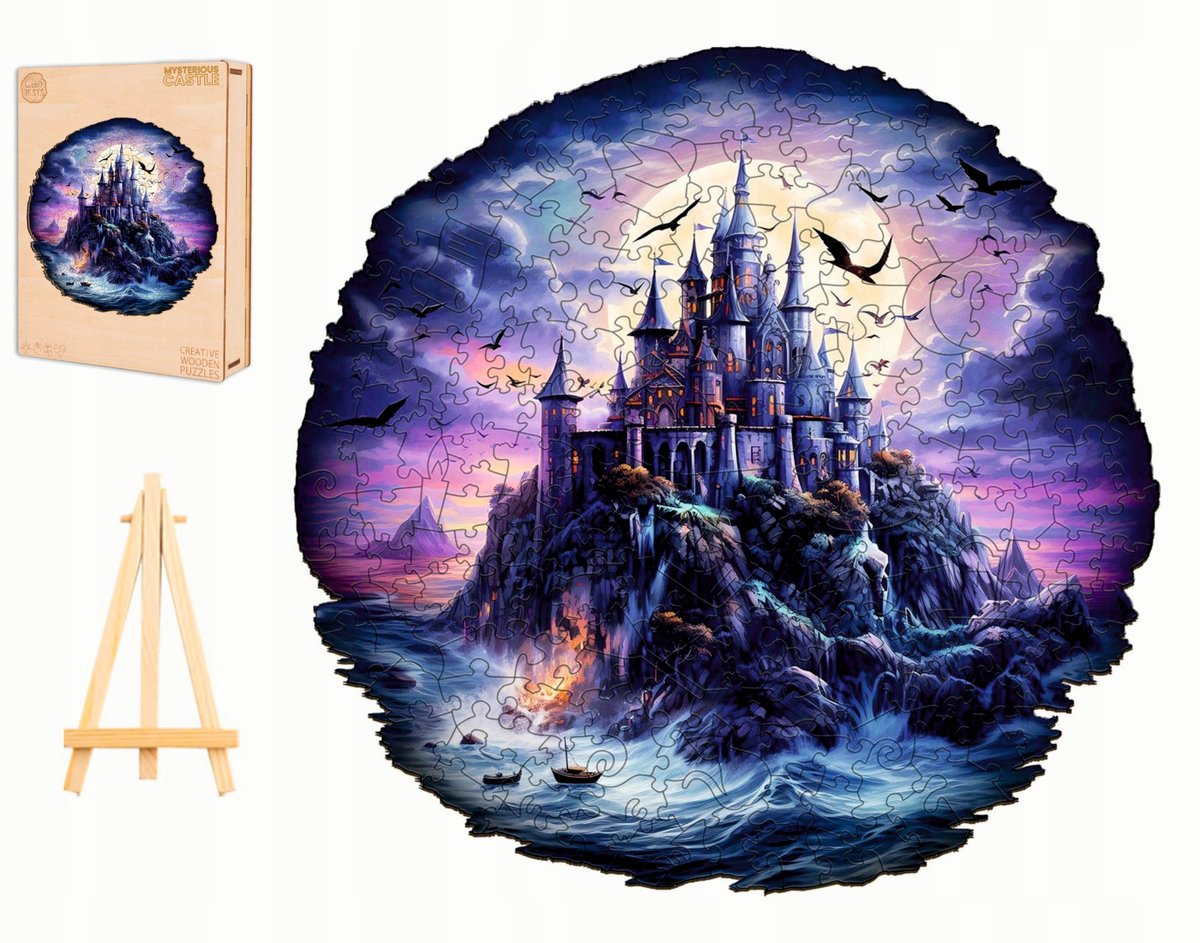 PUZZLE DREWNIANE DUŻE 250 ELEMENTOW TAJEMNICZY ZAMEK W DREWNIANYM PUDEŁKU