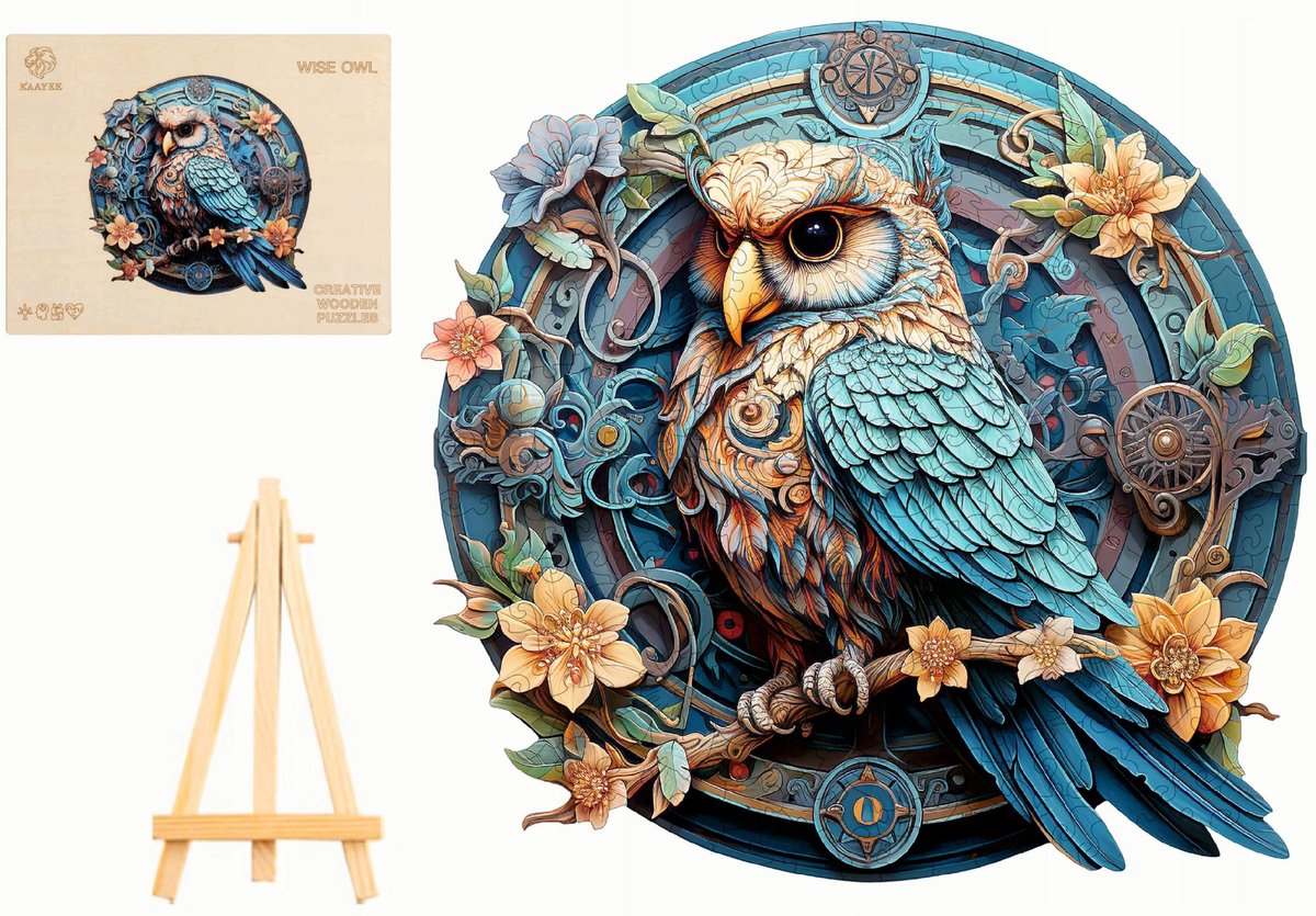PUZZLE DREWNIANE DUŻE 344 ELEMENTY MĄDRA SOWA W DREWNIANYM PUDEŁKU