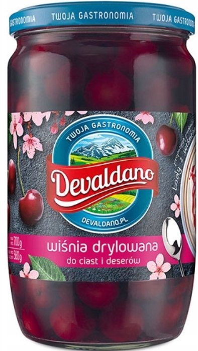Devaldano Wiśnie drylowane do ciast w syropie 700g