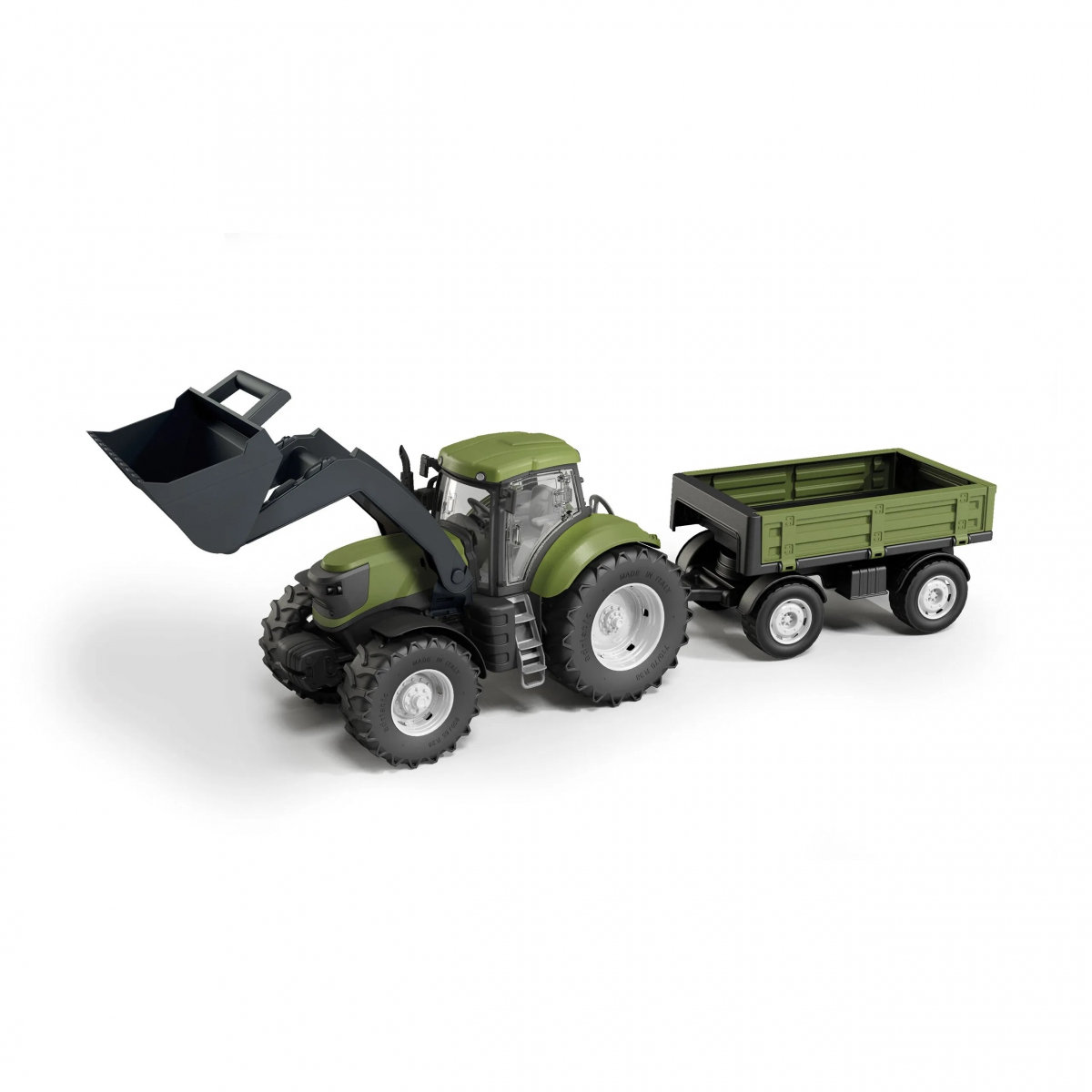 TRAKTOR DLA DZIECI ZIELONY Z ŁYŻKĄ I PRZYCZEPĄ SKALA 1:16
