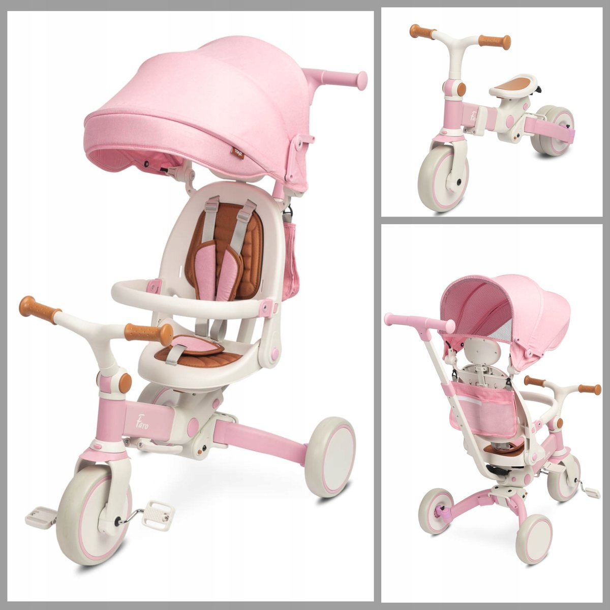 ROWEREK 3W1: TRÓJKOŁOWY BIEGOWY SPACERÓWKA OBROTOWA BUDKA REGULACJA TORBA ROWER DLA DZIECI