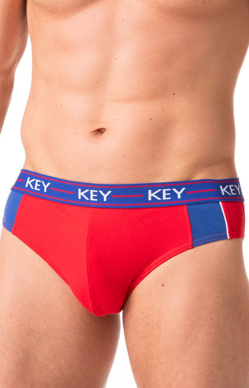 Key gładkie slipy męskie 2-Pack, Kolor czerwono-niebieski, Rozmiar L, Key - Intymna