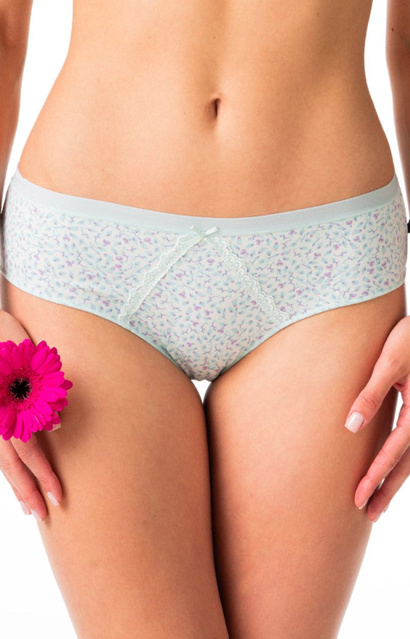 Key 2-pak romantyczne pastelowe figi mini bikini, Kolor seledynowy-wzór, Rozmiar L, Key - Intymna