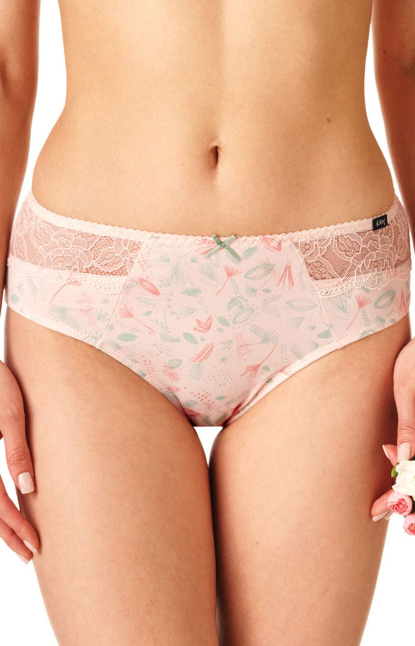 Key 2-pak letnie majtki damskie midi bikini, Kolor brzoskwiniowy-wzór, Rozmiar L, Key - Intymna