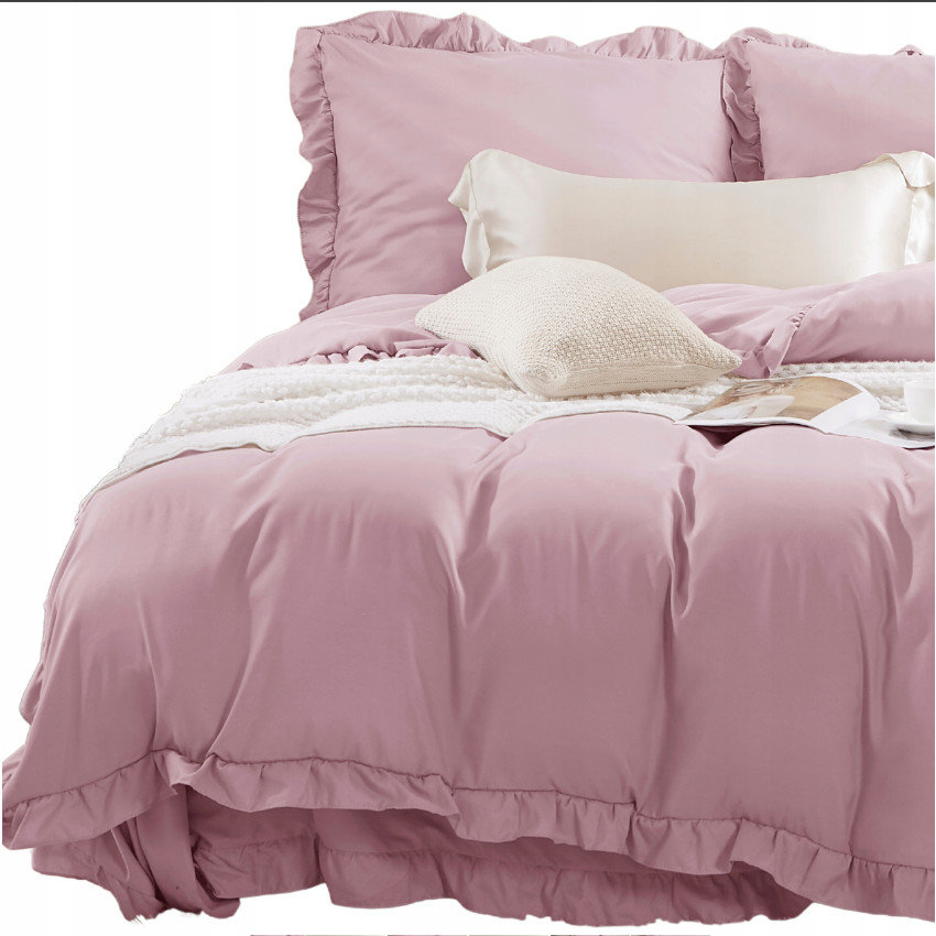 Pościel Ruffy 160x200 pudrowa z falbanką