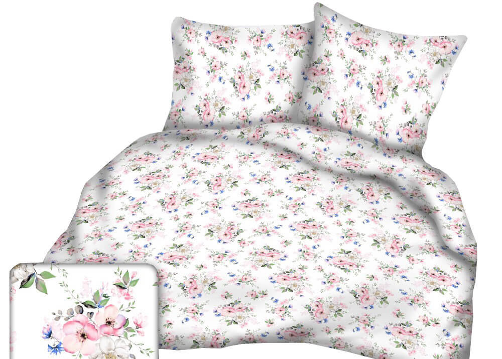 Pościel z kory 180x200 wzór polne róże na białym tle