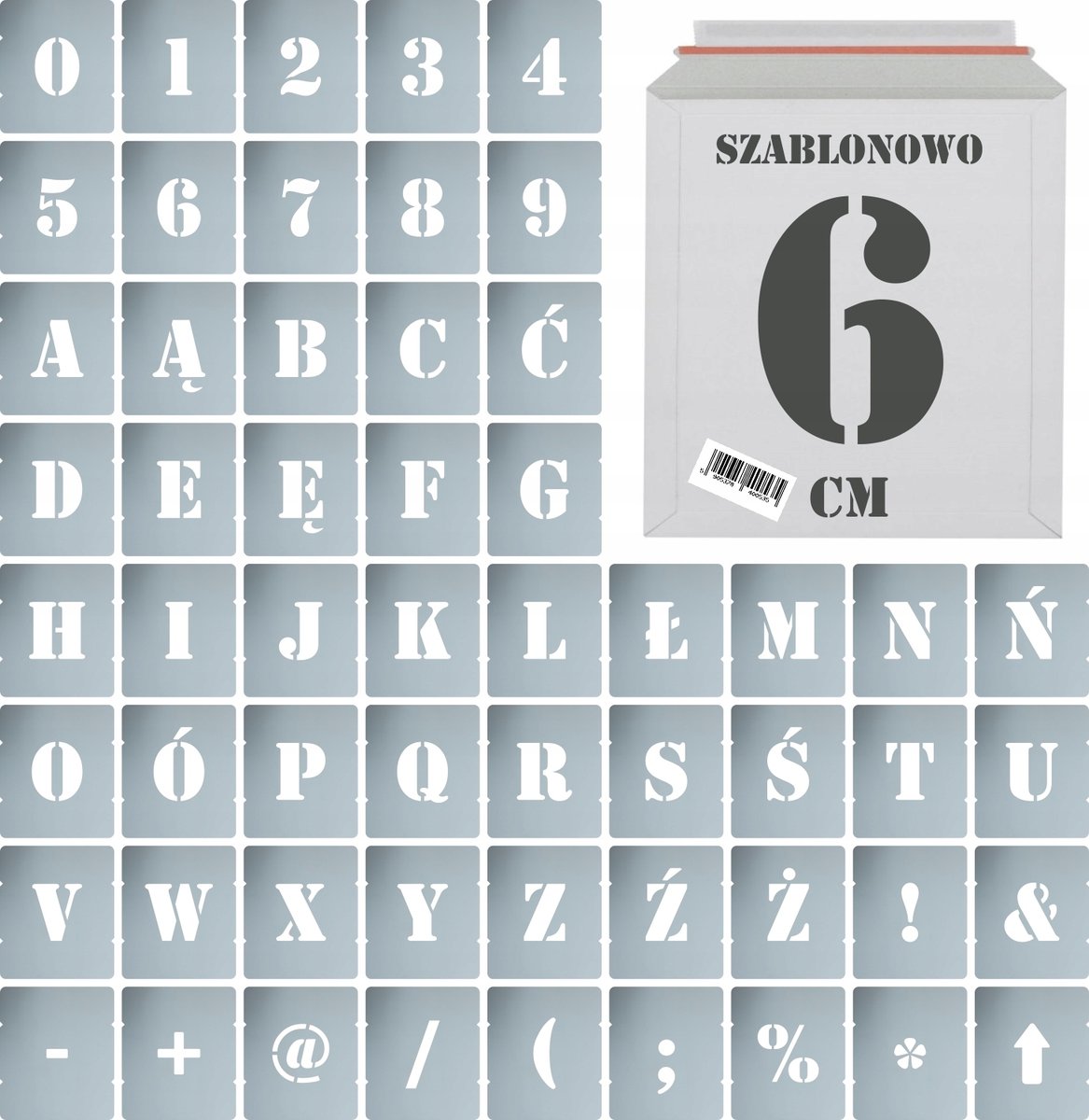 Szablony malarskie wielorazowe Litery Cyfry 6 cm komplet 56szt.