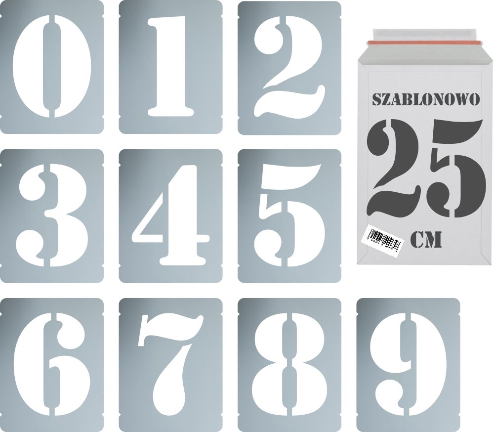 Szablony malarskie wielorazowe zestaw cyfr do malowania Cyfry 25 cm komplet 10szt.