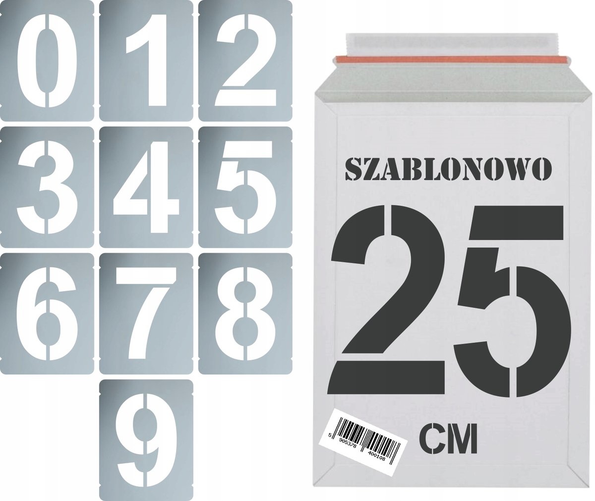Szablony malarskie wielorazowe Cyfry 25cm zestaw 10szt.