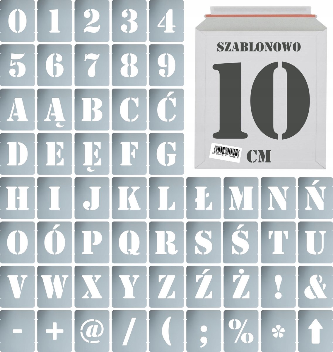 Szablony malarskie wielorazowe Litery Cyfry 10 cm komplet 56szt.