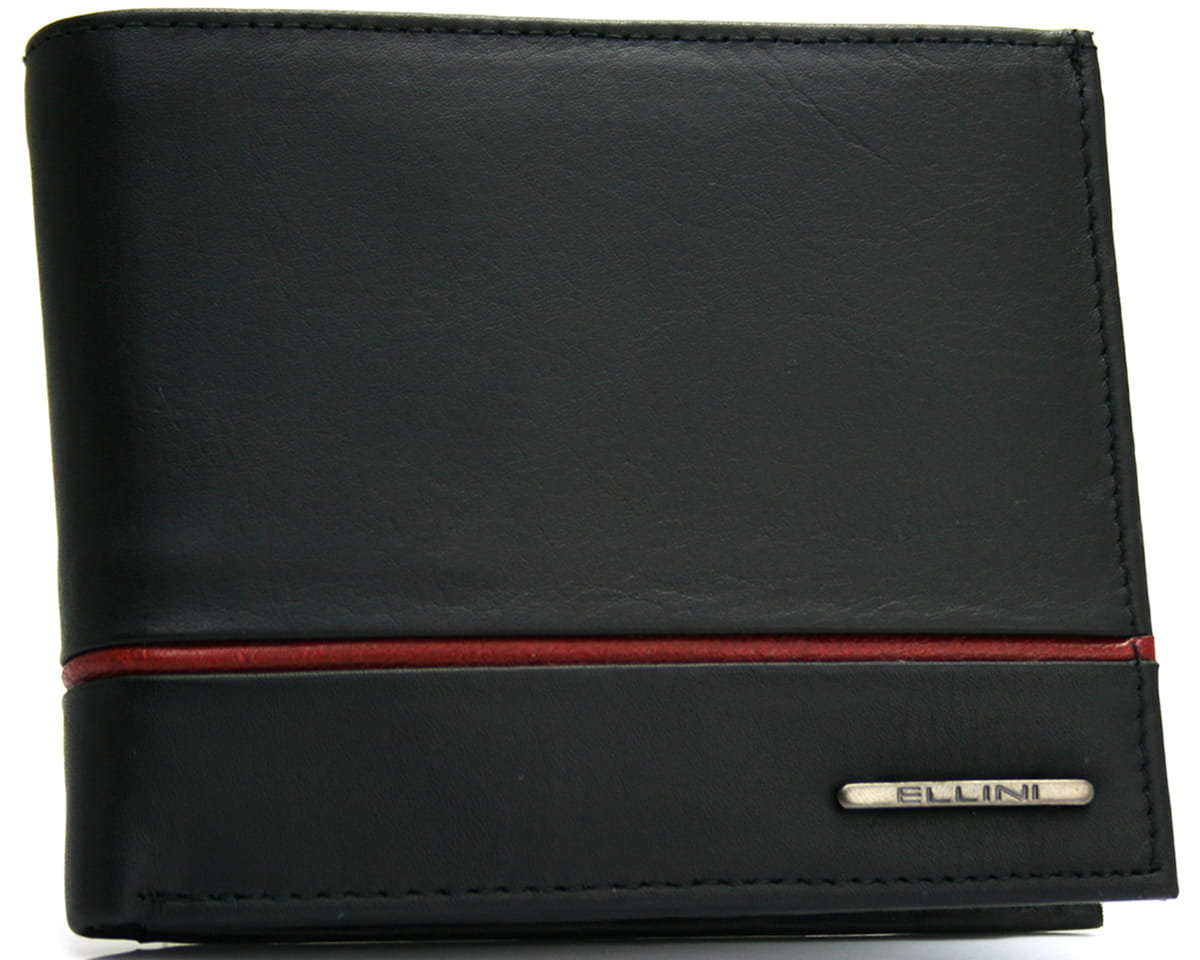 Skórzany portfel męski RFID Ellini  czarno - czerwony