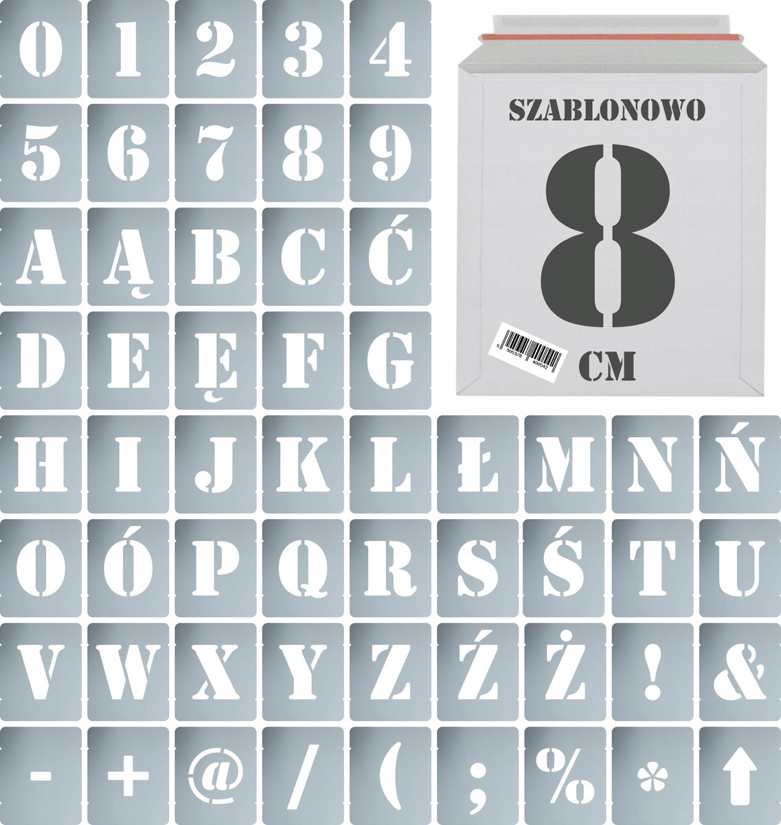 Szablony malarskie wielorazowe Litery Cyfry 8 cm komplet 56szt.