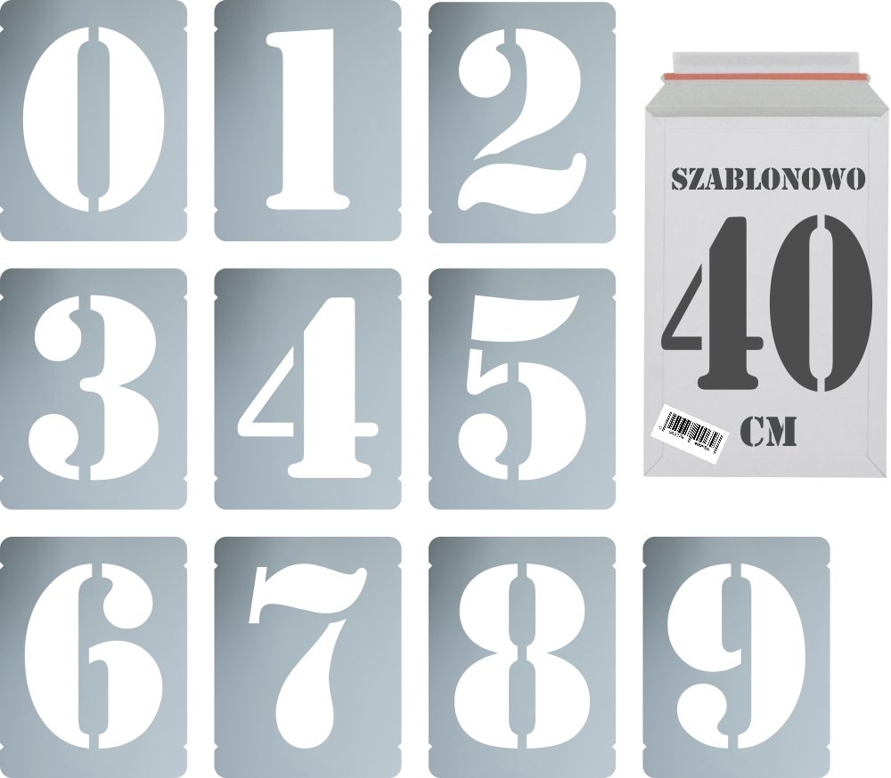 Szablony malarskie wielorazowe zestaw cyfr do malowania Cyfry 40 cm komplet 10szt.