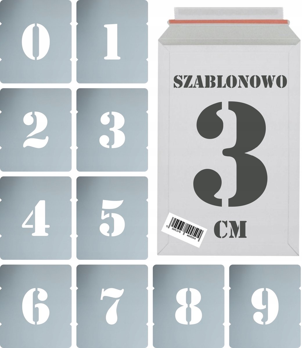 Szablony malarskie wielorazowe Cyfry 3 cm komplet 10szt.