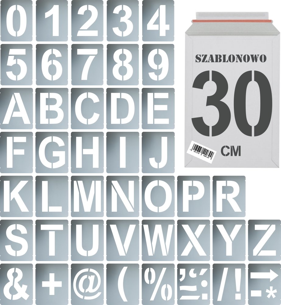 Szablony malarskie wielorazowe alfabet Litery i Cyfry 30 cm Zestaw 43 szt.