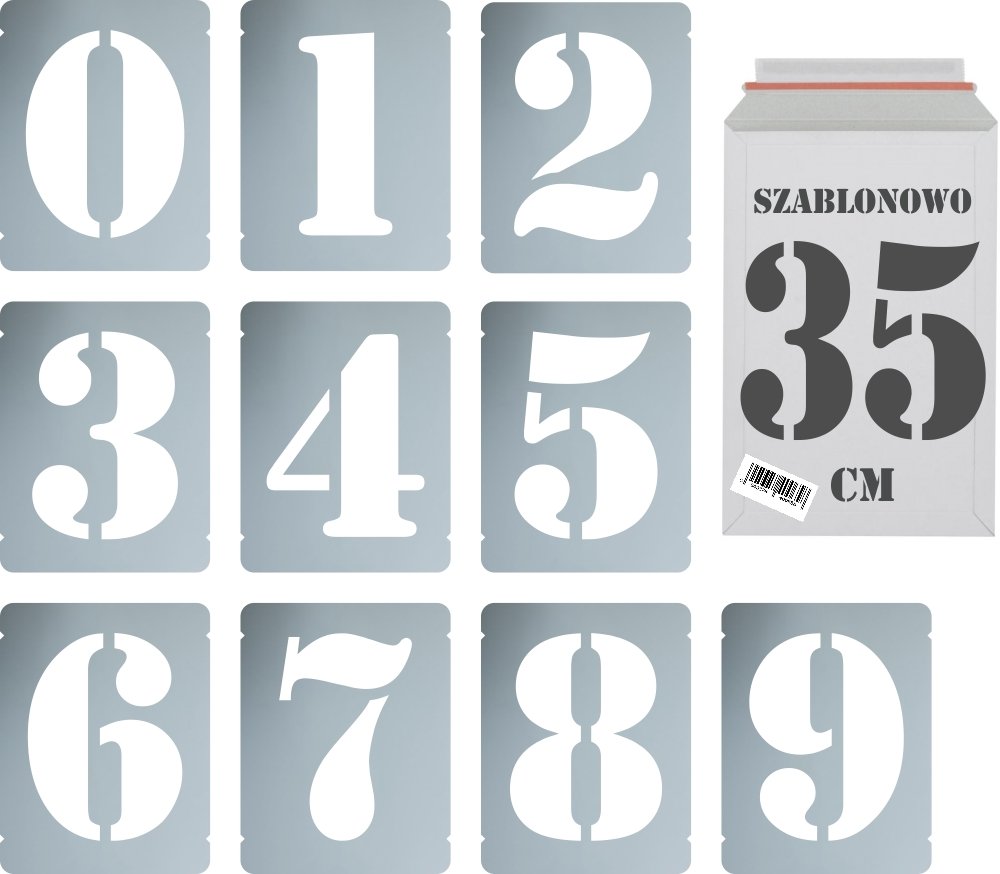Szablony malarskie wielorazowe zestaw cyfr do malowania Cyfry 35 cm komplet 10szt.