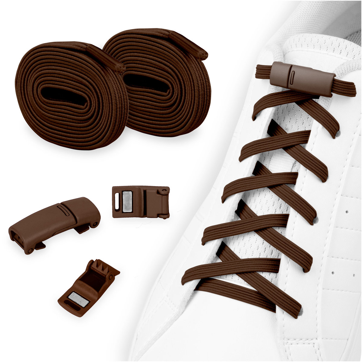 Elastyczne sznurówki do butów bez wiązania brązowe zapinki na magnes 100 cm