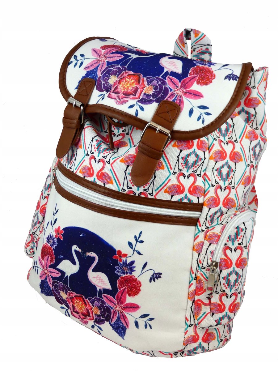 DUŻY KOLOROWY WYTRZYMAŁY PLECAK SZKOLNY FLAMINGI