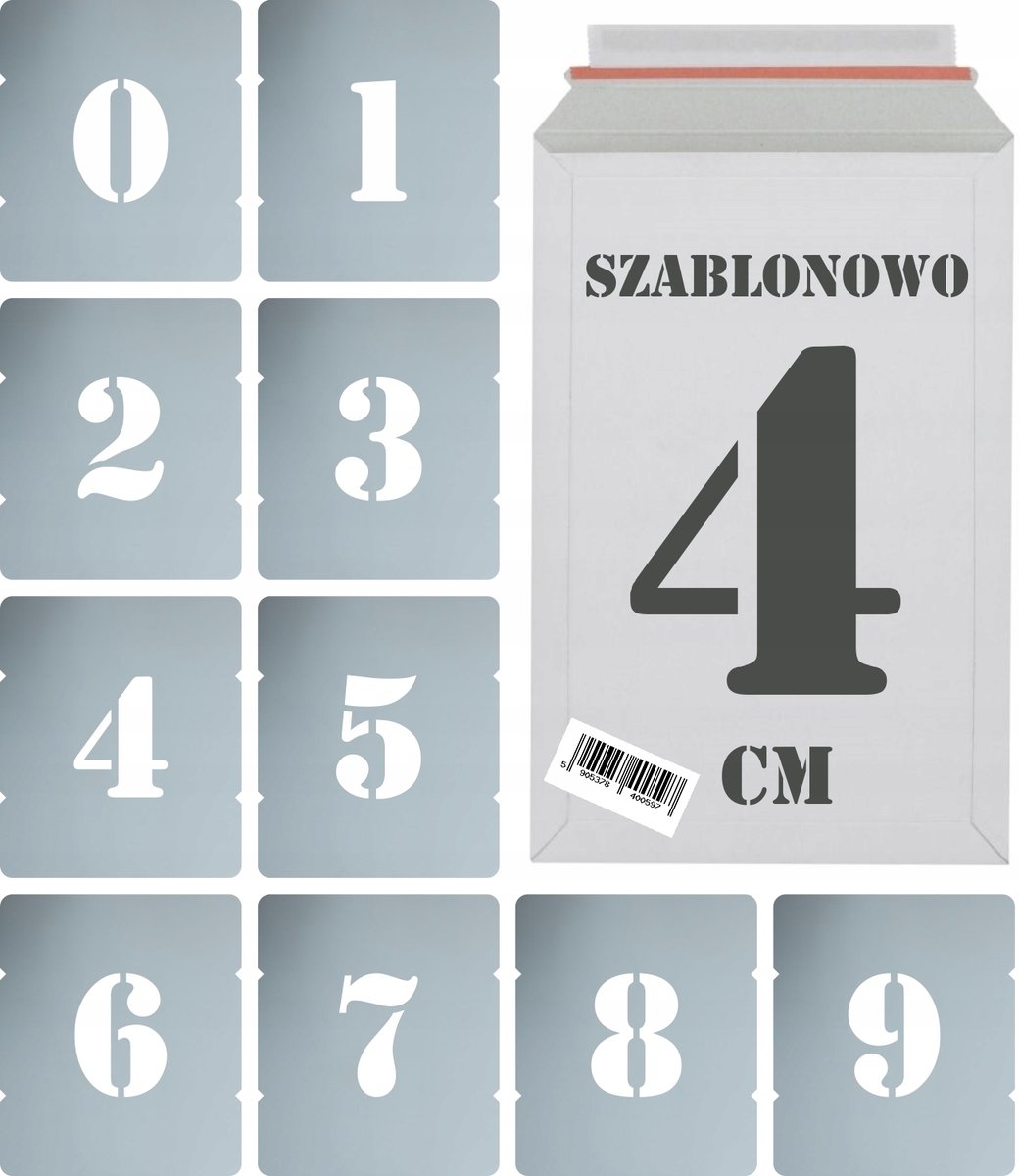 Szablony malarskie wielorazowe Cyfry 4 cm komplet 10szt.