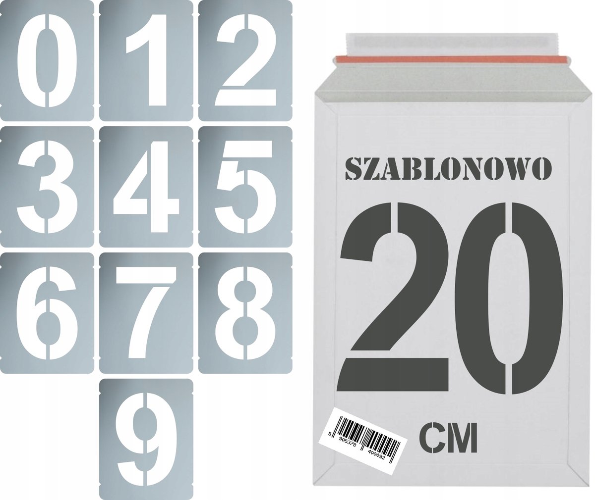 Szablony malarskie wielorazowe Cyfry 20cm zestaw 10szt.