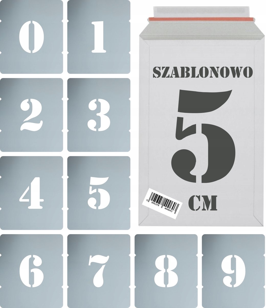 Szablony malarskie wielorazowe Cyfry 5 cm komplet 10szt.