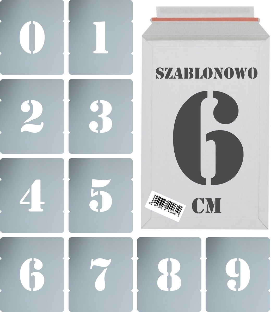 Szablony malarskie wielorazowe Cyfry 6 cm komplet 10szt.