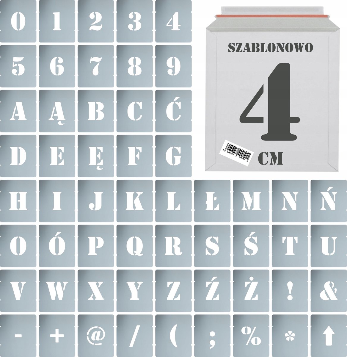 Szablony malarskie wielorazowe Litery Cyfry 4 cm komplet 56szt.