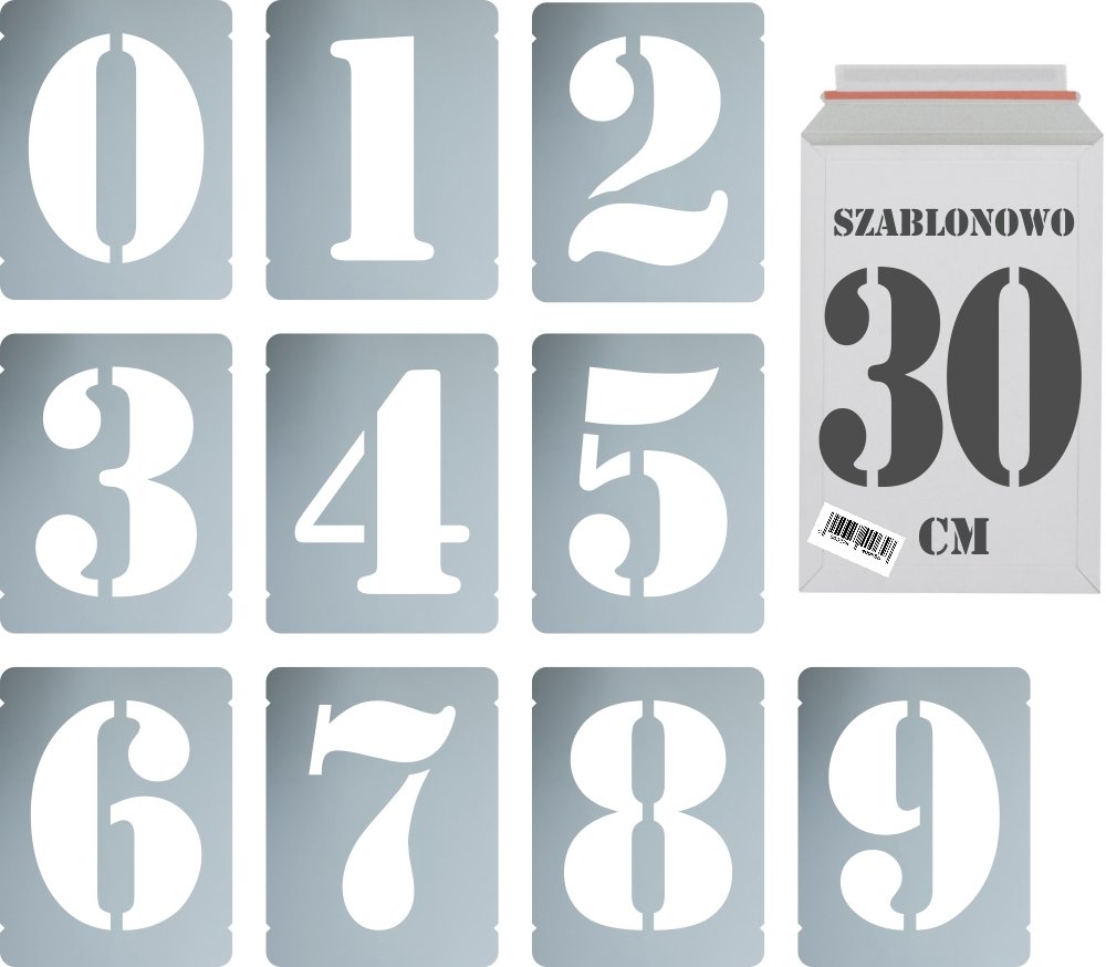 Szablony malarskie wielorazowe zestaw cyfr do malowania Cyfry 30 cm komplet 10szt.