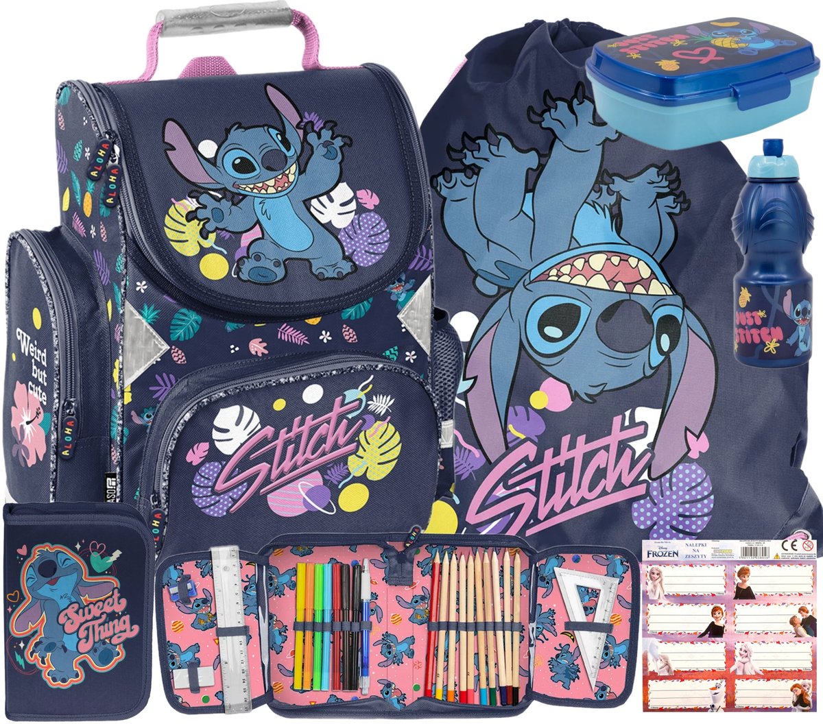 6 ELEMENTÓW Tornister szkolny Lilo i Stitch piórnik z wyp worek DLA DZIEWCZYKI