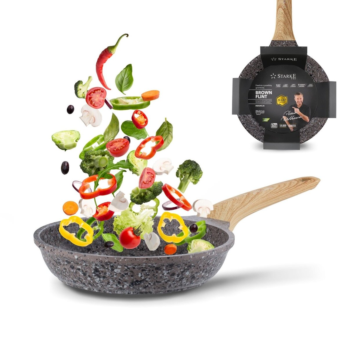 PATELNIA INDUKCJA GAZ TRWAŁA PATELNIA granitowa NON-STICK 20cm Brown Flint Starke Pro