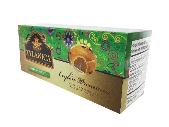 Zielona herbata z dodatkiem aromatu cytryny ekspresowa ZYLANICA NEW DESIGN GREEN TEA CEYLON GREEN 25 TOR X 2 GR
