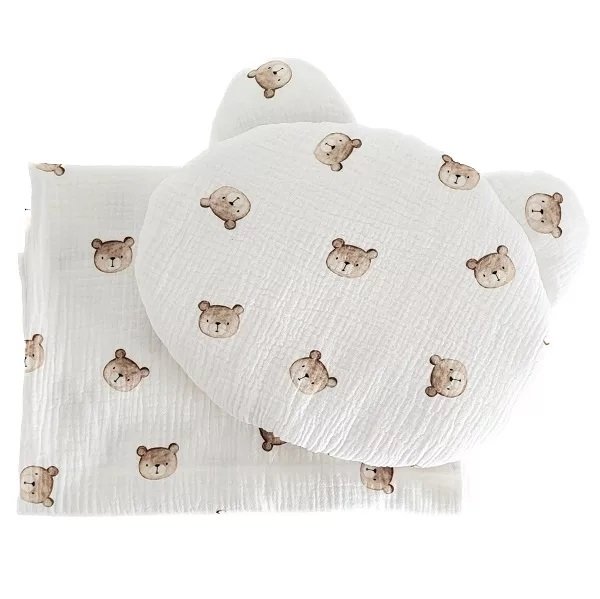 Zestaw muślinowy poduszka miś + otulacz Teddy / Bajkowe Wnętrza