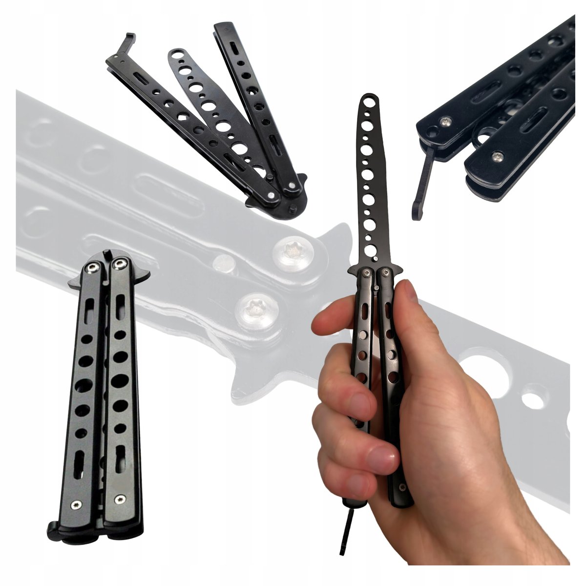 NÓŻ MOTYLKOWY BUTTERFLY KNIFE TRENINGOWY CZARNY