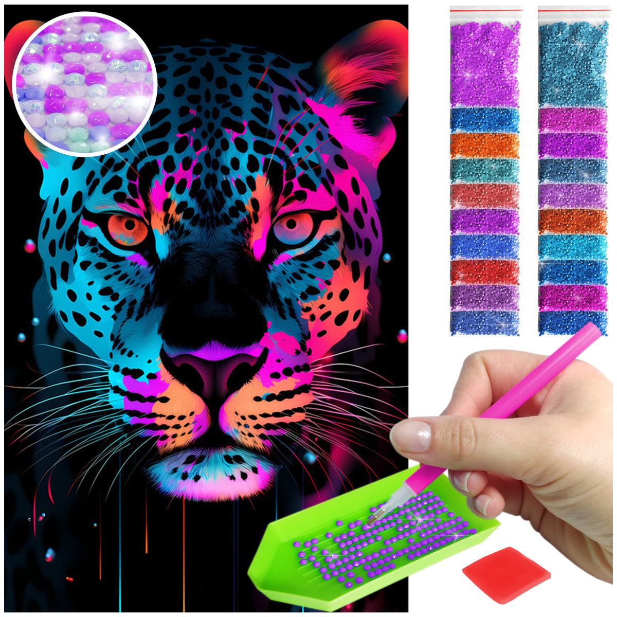 HAFT DIAMENTOWY 40x60 – LAMPART W NEONOWYCH KOLORACH | ŚWIECĄCE DIAMENTY
