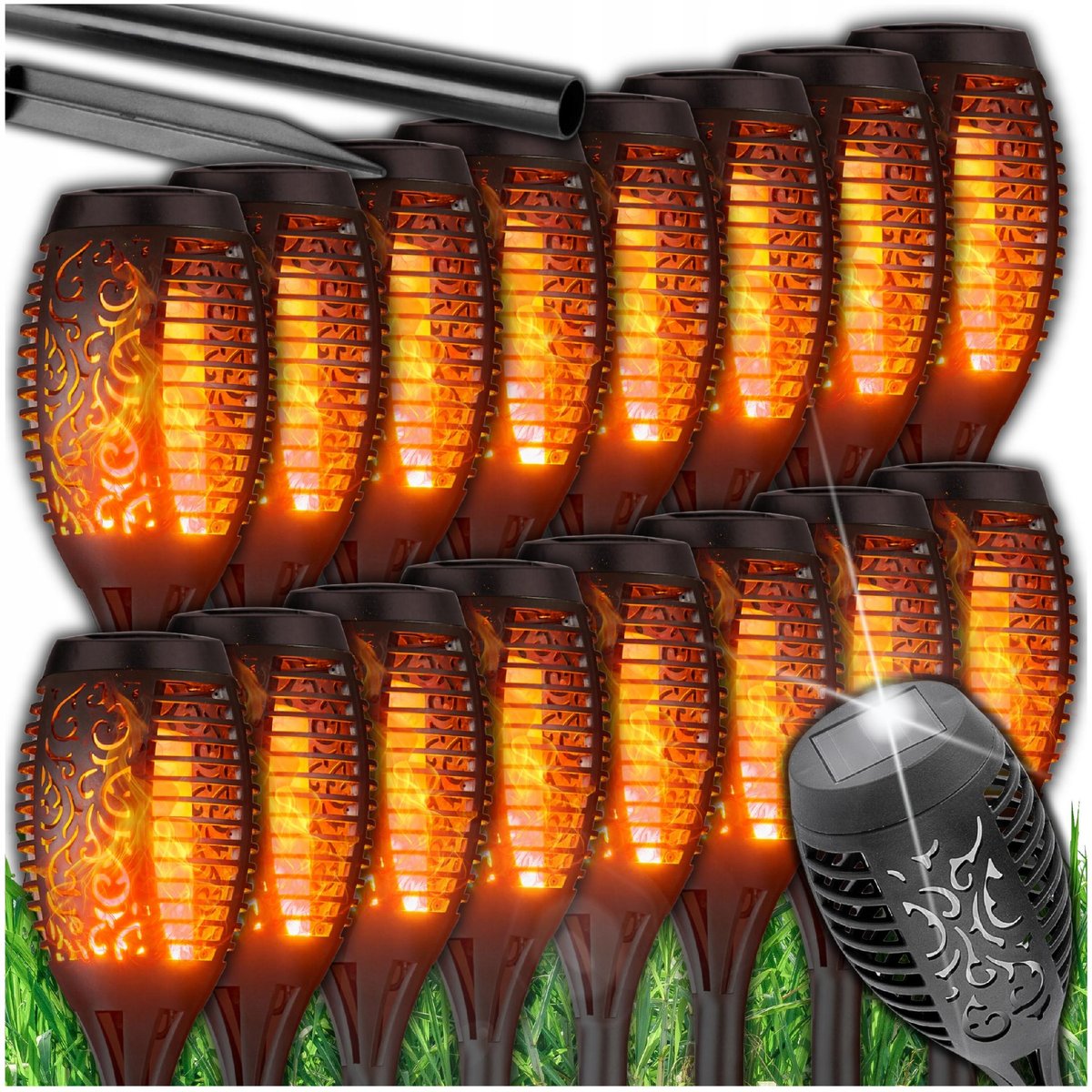 16x LAMPA SOLARNA POCHODNIA LED ogrodowa wbijana LATARNIA EFEKT PŁOMIEŃ OGIEŃ