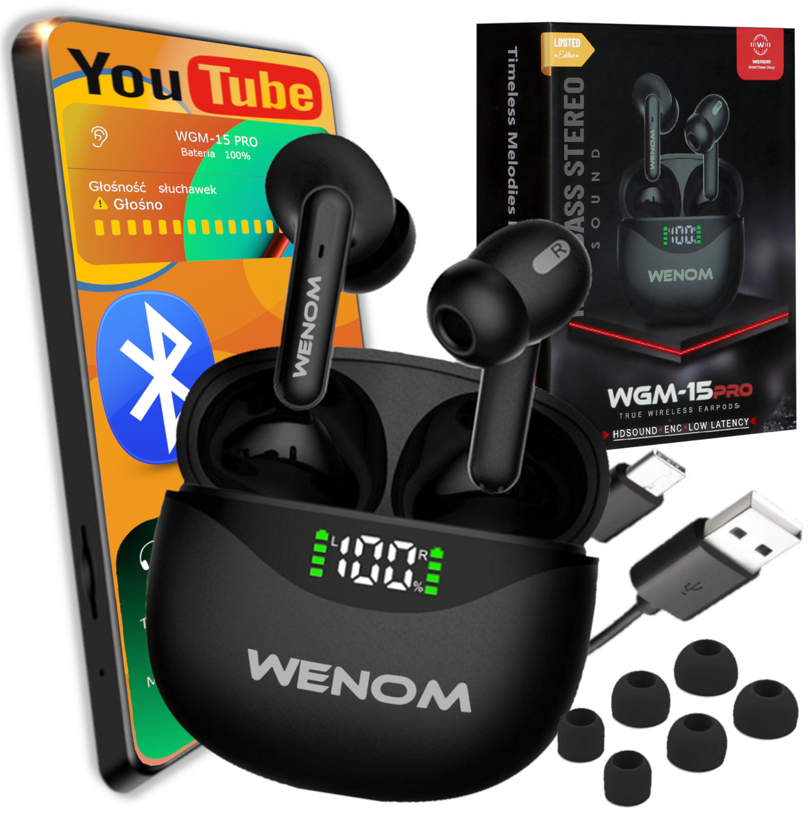 Wenom WGM 15pro ENC TWS czarne