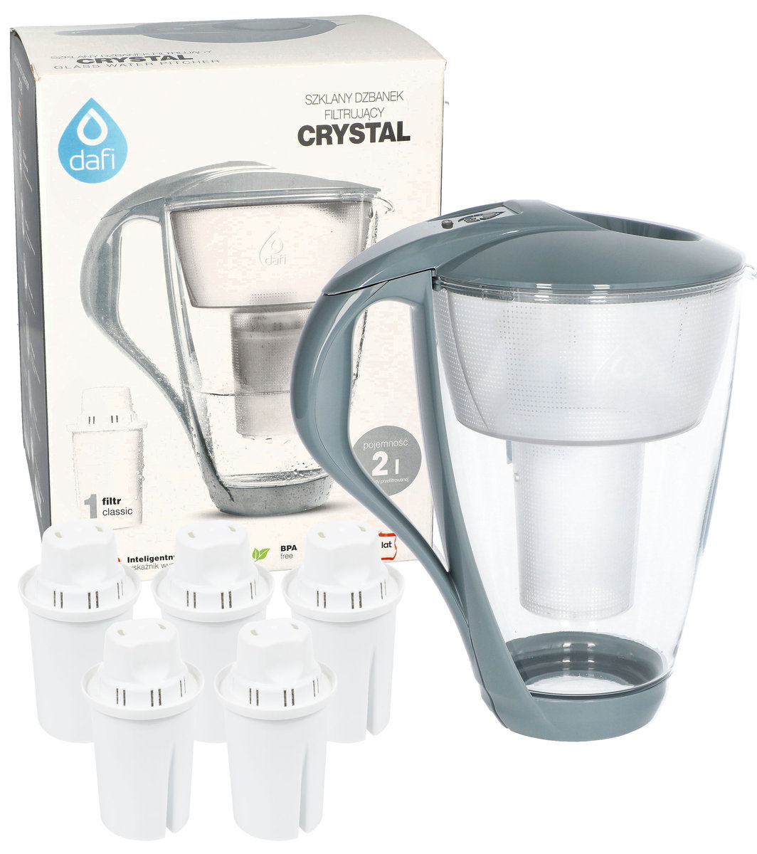 Dzbanek Filtrujący Wodę Dafi Crystal Led Szary + 5X Filtr Wkład Filtrujący