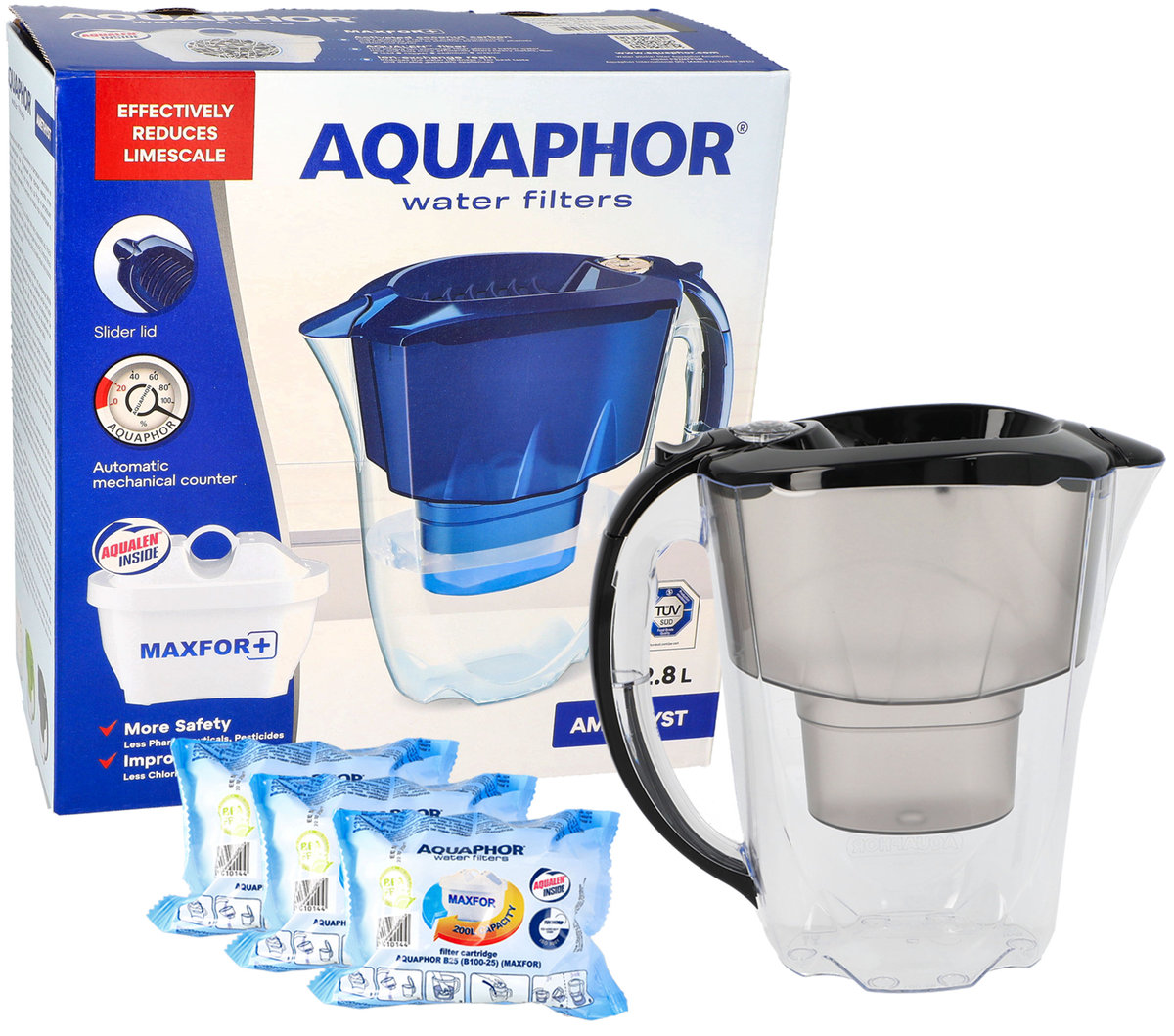 Dzbanek filtrujący wodę Aquaphor 2,8L Czarny + 3x Filtr wkład filtrujący