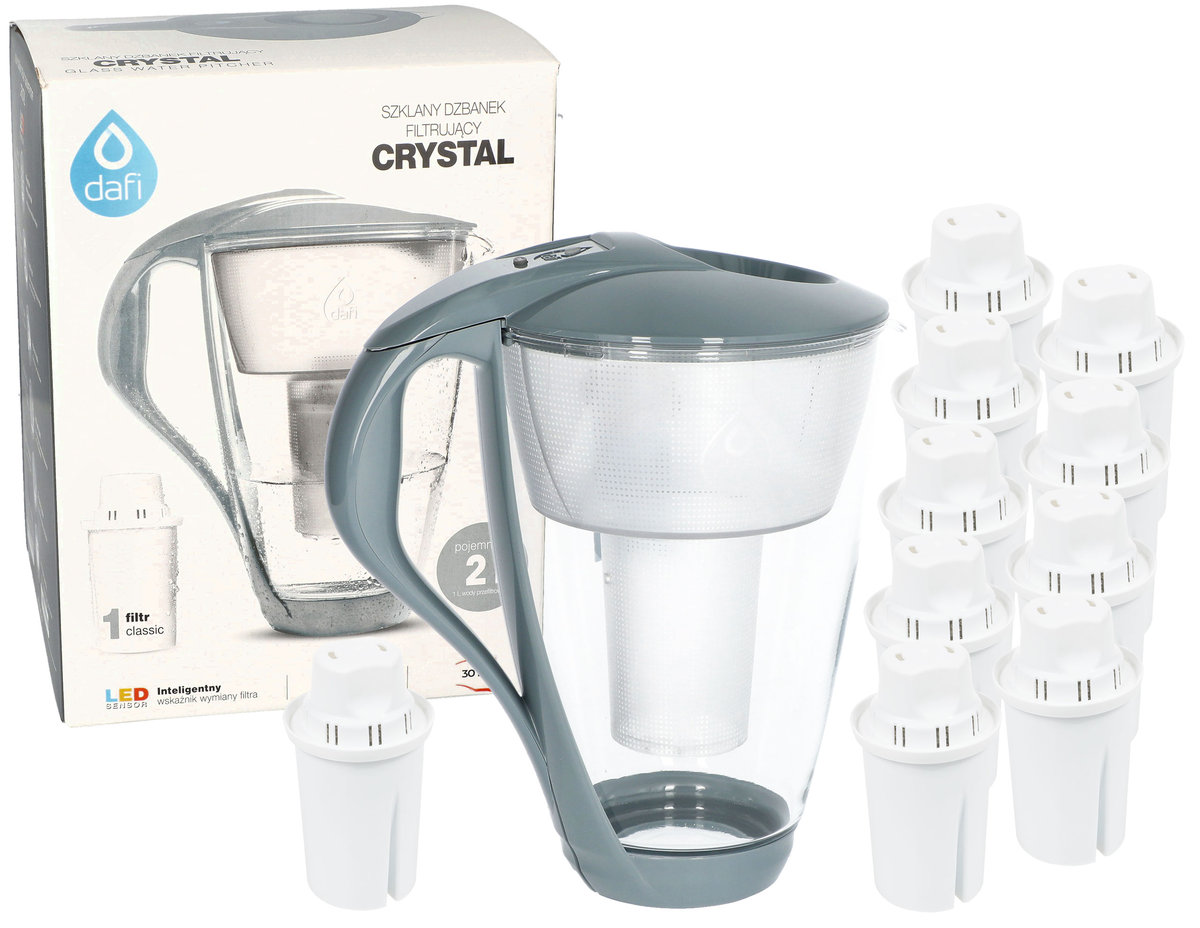 Dzbanek filtrujący szklany Dafi Crystal SZARY + 10 FILTR