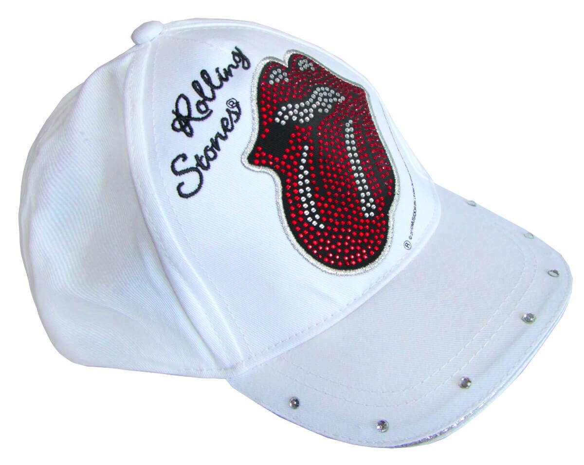 Biała czapka z daszkiem Rolling Stones diamenty