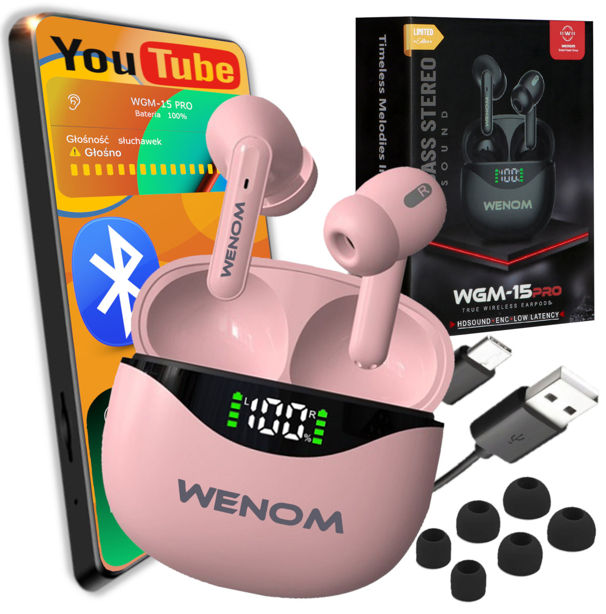 Wenom WGM 15pro ENC TWS różowe