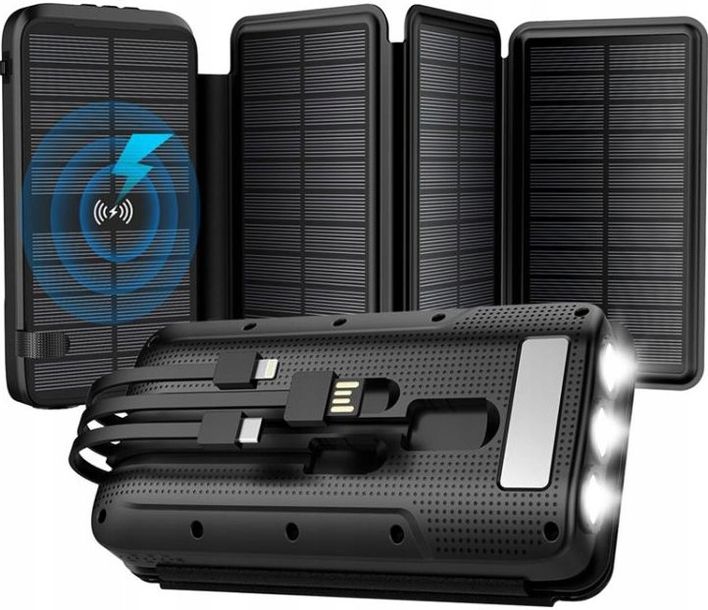 Powerbank Solar 30000 22,5w Ład Bezprzewodowe Indukcja Latarka 5xusb Usb-c