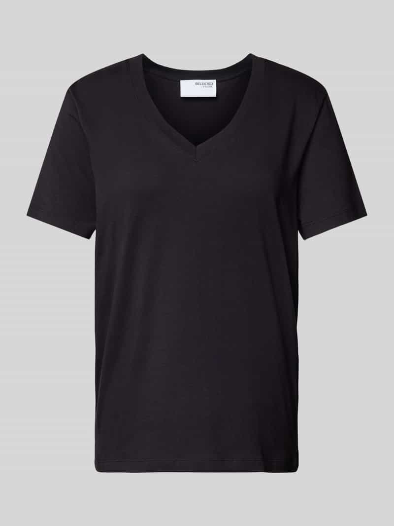 T-shirt z dekoltem w serek model ‘ESSENTIAL’