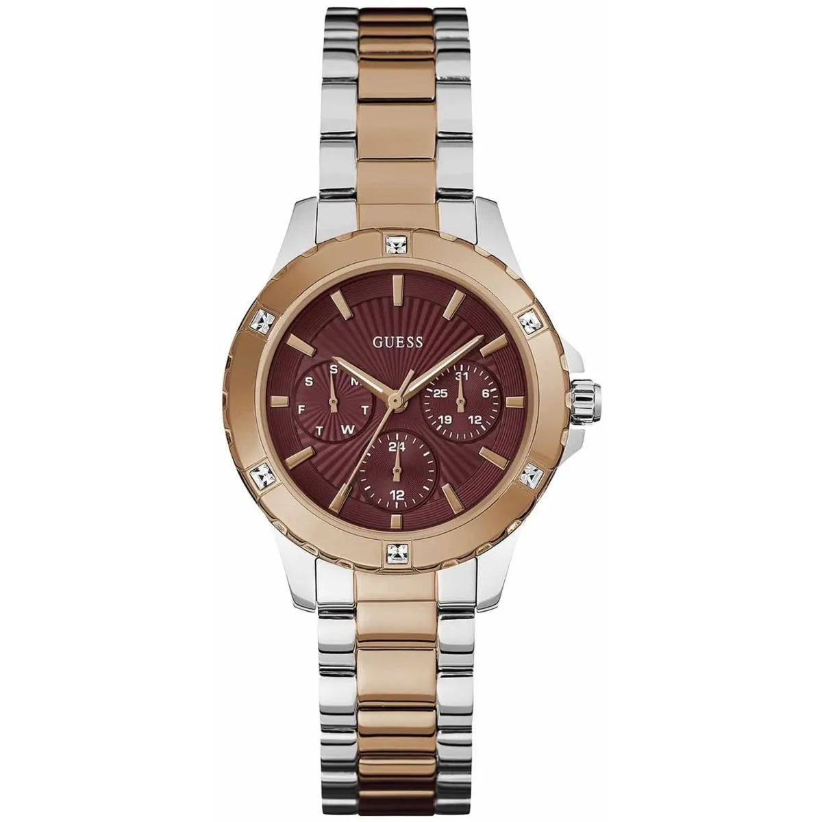 Guess Mist zegarek damski bikolor z bordową tarczą GW0723L2