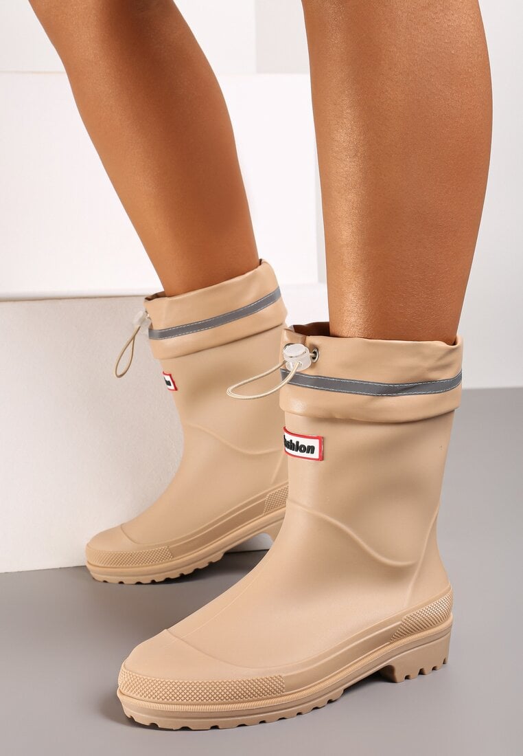 Beżowe Kalosze ze Ściągaczem i Odblaskowym Elementem Telvima
