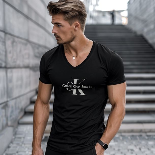  Koszulka Męska z dekoltem V, Calvin Klein, nowość dla niego, ROZMIAR S